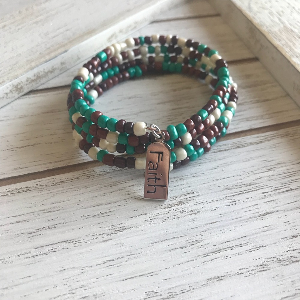 Handmade Faith Seed Bead Cuff Bracelet - Picture 1 of 2